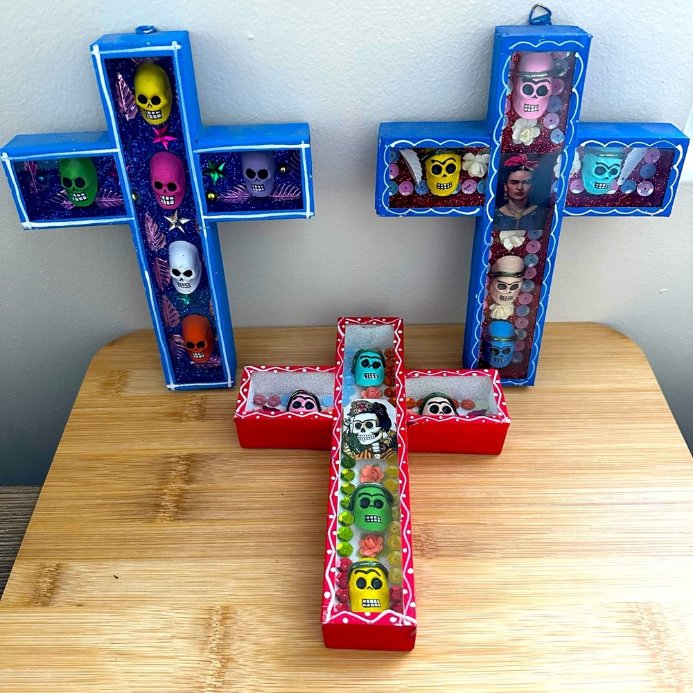 Handmade Cross Skulls & Frida Kahlo themed Red & Blue